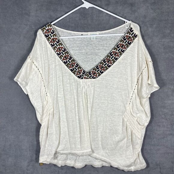 Sundance Blouse Women's Small White Batiste V-Neck Dolman Sleeve Embroidered Top - Picture 1 of 3